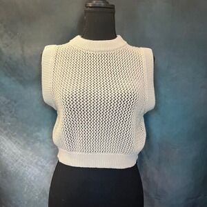 En Saison Cream Open Knit Mesh Sweater‎ Vest Sleeveless Cropped Top Small